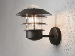 Stylische LED Außen Wandlaterne stehend, Aluminium Schwarz, Höhe 24cm