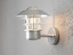 Stylische LED Außen Wandlaterne stehend, Stahl Silber, Höhe 24cm