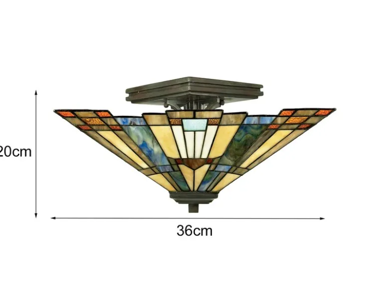 Tiffany Deckenleuchte INGLENOOK Bunt, mit E27 Fassung Ø 36cm