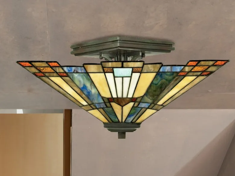 Tiffany Deckenleuchte INGLENOOK Bunt, mit E27 Fassung Ø 36cm