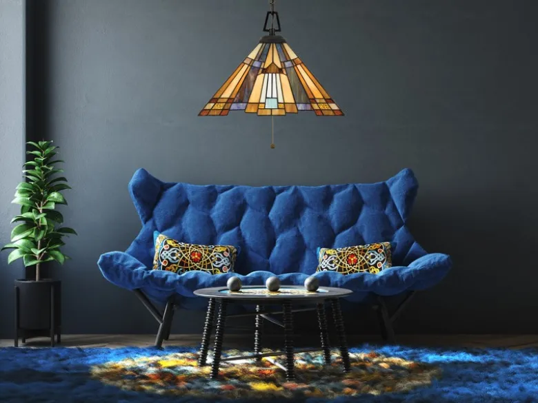 Tiffany Pendelleuchte INGLENOOK E27 Lampenschirm Bunt Ø 43cm