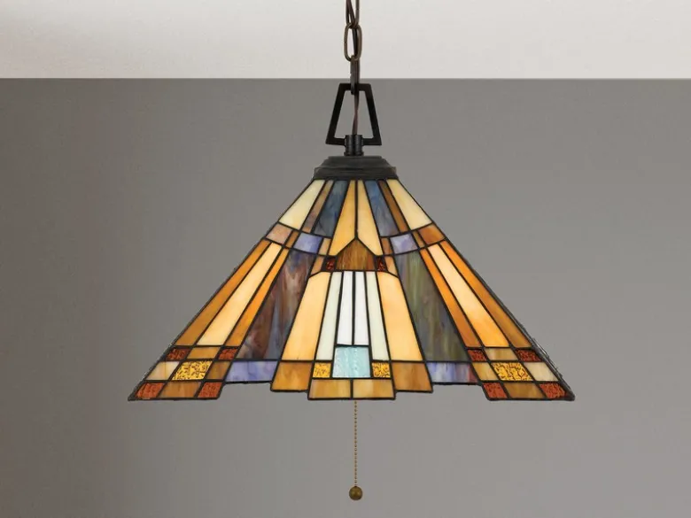 Tiffany Pendelleuchte INGLENOOK E27 Lampenschirm Bunt Ø 43cm