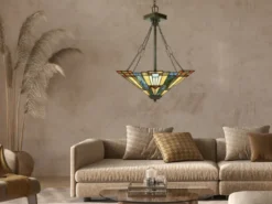 Tiffany Pendelleuchte INGLENOOK E27 Lampenschirm Bunt Ø 44,5cm