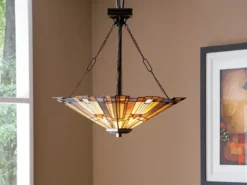 Tiffany Pendelleuchte INGLENOOK E27 Lampenschirm Bunt Ø 44,5cm