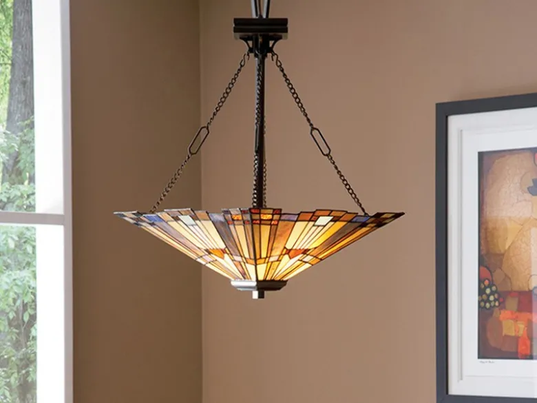 Tiffany Pendelleuchte INGLENOOK E27 Lampenschirm Bunt Ø 44,5cm