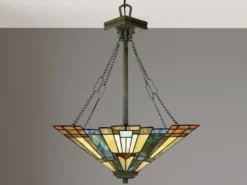 Tiffany Pendelleuchte INGLENOOK E27 Lampenschirm Bunt Ø 44,5cm