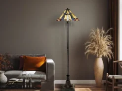Tiffany Stehlampe INGLENOOK Lampenschirm Bunt mit Zugschalter, Höhe 158cm
