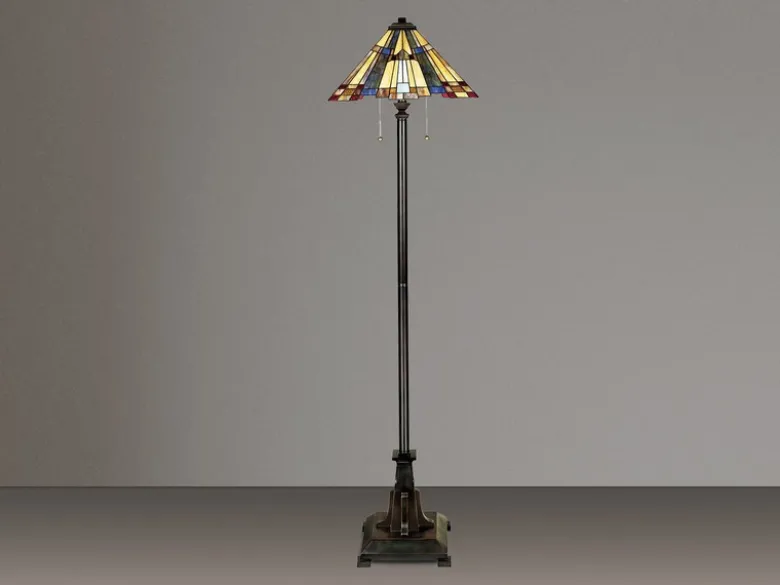 Tiffany Stehlampe Lampenschirm Bunt mit Zugschalter & E27 LED, Höhe 158cm