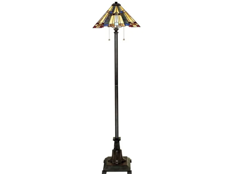 Tiffany Stehlampe Lampenschirm Bunt mit Zugschalter & E27 LED, Höhe 158cm