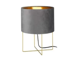 Tischlampe AURA mit Lampenschirm Samt Grau - innen Gold, Höhe 32cm