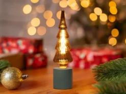 Tischlampe Beton Schwarz mit Deko LED Tannenbaum, Höhe 9cm
