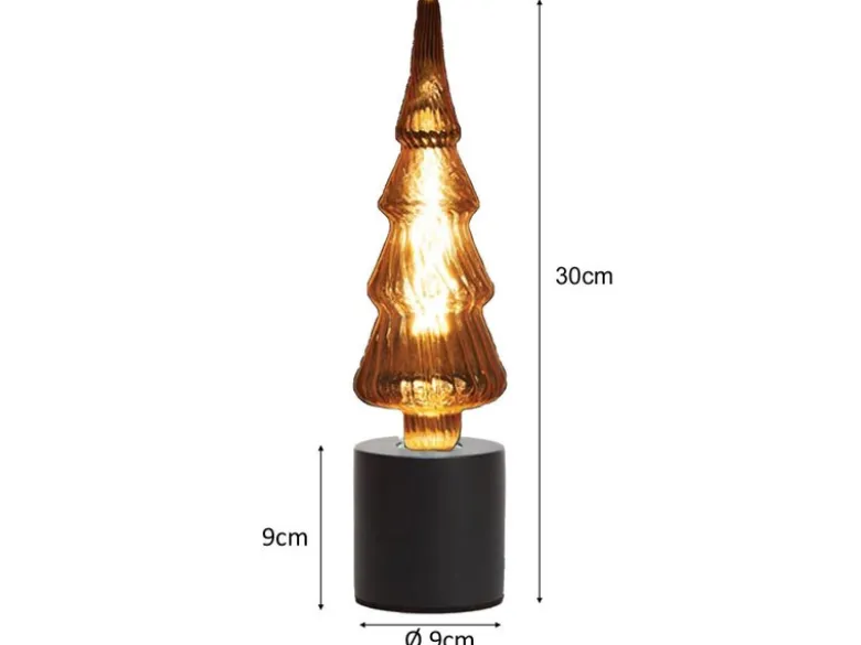 Tischlampe Beton Schwarz mit Deko LED Tannenbaum, Höhe 9cm