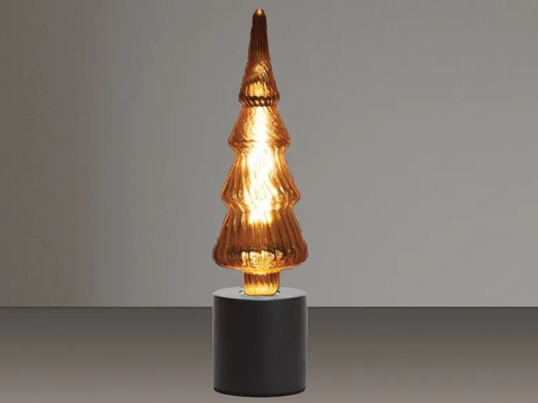 Tischlampe Beton Schwarz mit Deko LED Tannenbaum, Höhe 9cm