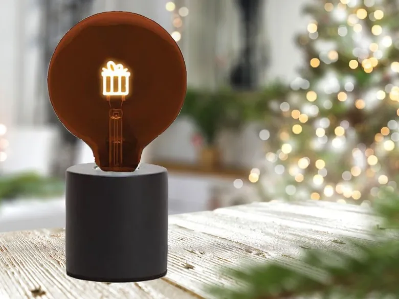 Tischlampe Beton Schwarz mit Deko LED Glühbirne Geschenk, Höhe 9cm