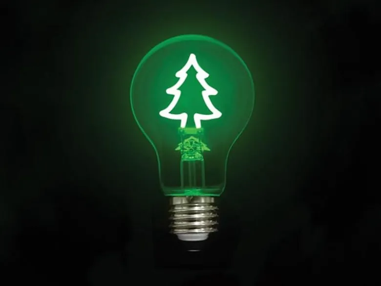 Tischlampe Beton Schwarz mit Deko LED Glühbirne Tannenbaum, Höhe 9cm