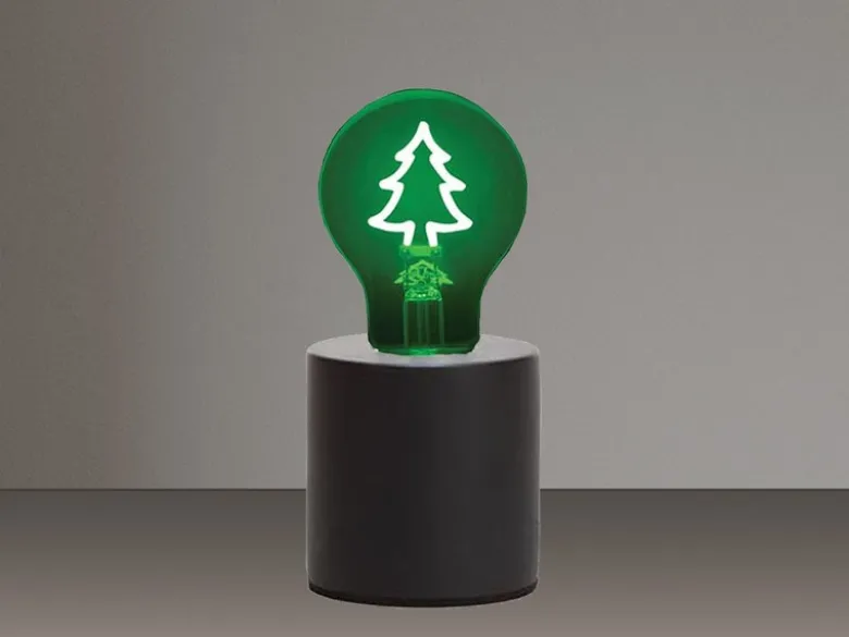 Tischlampe Beton Schwarz mit Deko LED Glühbirne Tannenbaum, Höhe 9cm