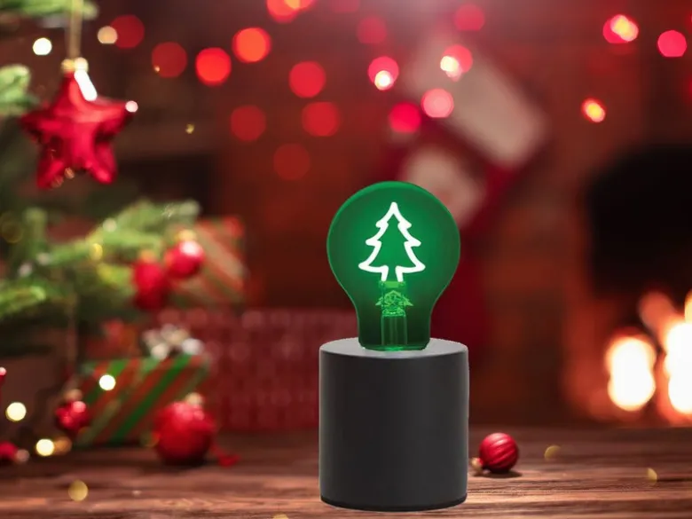 Tischlampe Beton Schwarz mit Deko LED Glühbirne Tannenbaum, Höhe 9cm