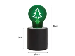 Tischlampe Beton Schwarz mit Deko LED Glühbirne Tannenbaum, Höhe 9cm