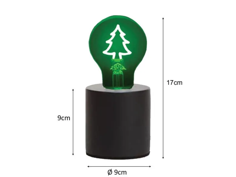 Tischlampe Beton Schwarz mit Deko LED Glühbirne Tannenbaum, Höhe 9cm