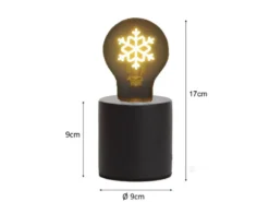 Tischlampe Beton Schwarz mit Deko LED Glühbirne Schneeflocke, Höhe 9cm