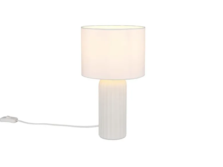 Tischlampe BLAIR mit Keramikfuß & Stoff Lampenschirm Weiß, Höhe 36cm