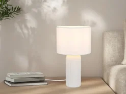 Tischlampe BLAIR mit Keramikfuß & Stoff Lampenschirm Weiß, Höhe 36cm