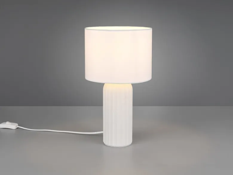 Tischlampe BLAIR mit Keramikfuß & Stoff Lampenschirm Weiß, Höhe 36cm