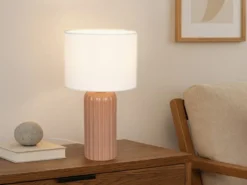Tischlampe BLAIR mit Keramikfuß Mocca & Stoffschirm Beige, Höhe 36cm