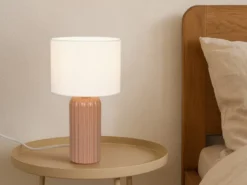 Tischlampe BLAIR mit Keramikfuß Mocca & Stoffschirm Beige, Höhe 36cm