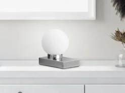 Tischlampe DAVI II mit Glaskugel & Touchfunktion, Fuß Silber, Höhe 15cm