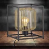 Tischlampe eckig mit Lamellen Lampenschirm Gold, Quadrat 23cm