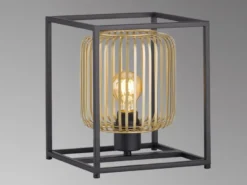 Tischlampe eckig mit Lamellen Lampenschirm Gold, Quadrat 23cm
