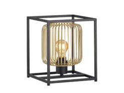Tischlampe eckig mit Lamellen Lampenschirm Gold, Quadrat 23cm