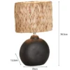 Tischlampe HYAZINTHE Keramikfuß Schwarz mit Seegras Lampenschirm, Höhe 38,5cm