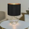 Tischlampe LAUREA mit Gitterkorpus und Stoffschirm Schwarz Gold, Höhe 38cm