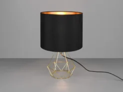 Tischlampe LAUREA mit Gitterkorpus und Stoffschirm Schwarz Gold, Höhe 38cm