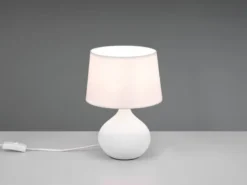 Tischlampe MARTIN mit Keramikfuß Weiß & Stoffschirm Weiß, Höhe 29cm