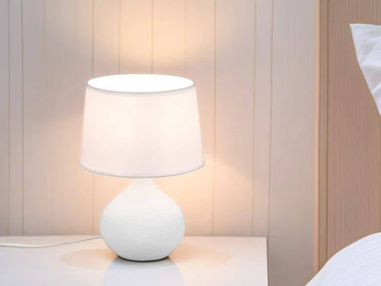 Tischlampe MARTIN mit Keramikfuß Weiß & Stoffschirm Weiß, Höhe 29cm
