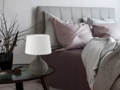 Tischlampe MARTIN mit Keramikfuß Braun & Stoffschirm Beige, Höhe 29cm