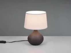 Tischlampe MARTIN mit Keramikfuß Braun & Stoffschirm Beige, Höhe 29cm