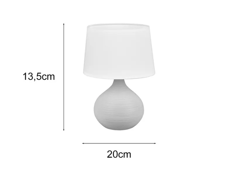 Tischlampe MARTIN mit Keramikfuß Beige & Stoffschirm Weiß, Höhe 29cm