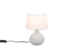 Tischlampe MARTIN mit Keramikfuß Beige & Stoffschirm Weiß, Höhe 29cm