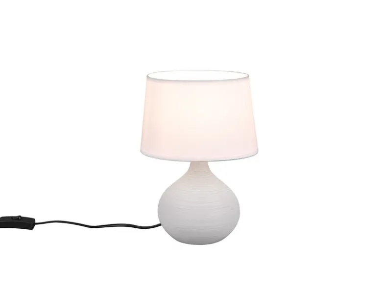 Tischlampe MARTIN mit Keramikfuß Beige & Stoffschirm Weiß, Höhe 29cm