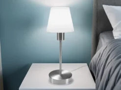Tischlampe MATHA mit Touch Dimmer & E14 Glas Lampenschirm Weiß, Höhe 32cm