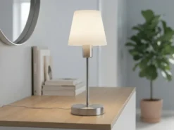 Tischlampe MATHA mit Touch Dimmer & E14 Glas Lampenschirm Weiß, Höhe 32cm