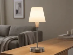 Tischlampe MATHA mit Touch Dimmer & E14 Glas Lampenschirm Weiß, Höhe 32cm