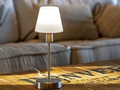 Tischlampe MATHA mit Touch Dimmer & E14 Glas Lampenschirm Weiß, Höhe 32cm
