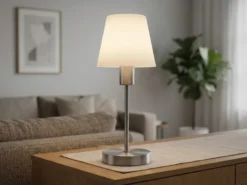 Tischlampe MATHA mit Touch Dimmer & E14 Glas Lampenschirm Weiß, Höhe 32cm