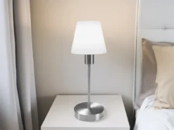 Tischlampe MATHA mit Touch Dimmer & E14 Glas Lampenschirm Weiß, Höhe 32cm