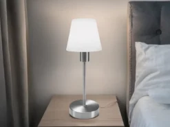 Tischlampe MATHA touch dimmbar mit Glasschirm Weiß & E14 LED, Höhe 32cm
